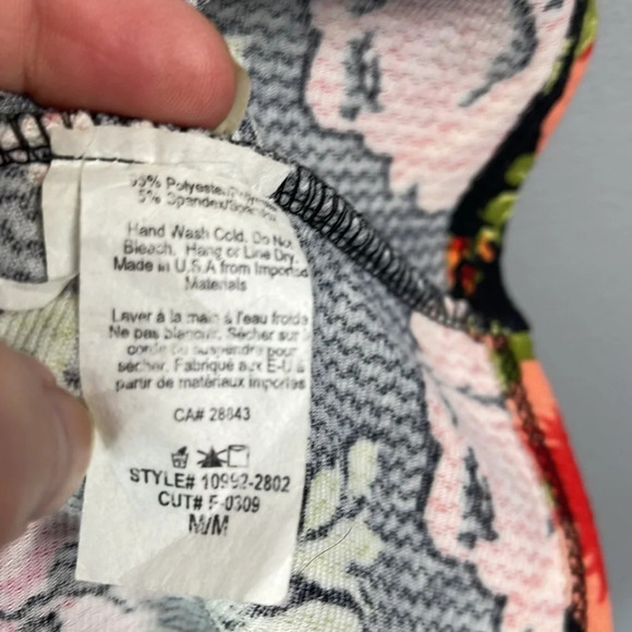 ECLIPSE Rose Floral Peplum Top Zip Embellished Spaghetti Strap Black Red Pink M - Picture 7 of 9